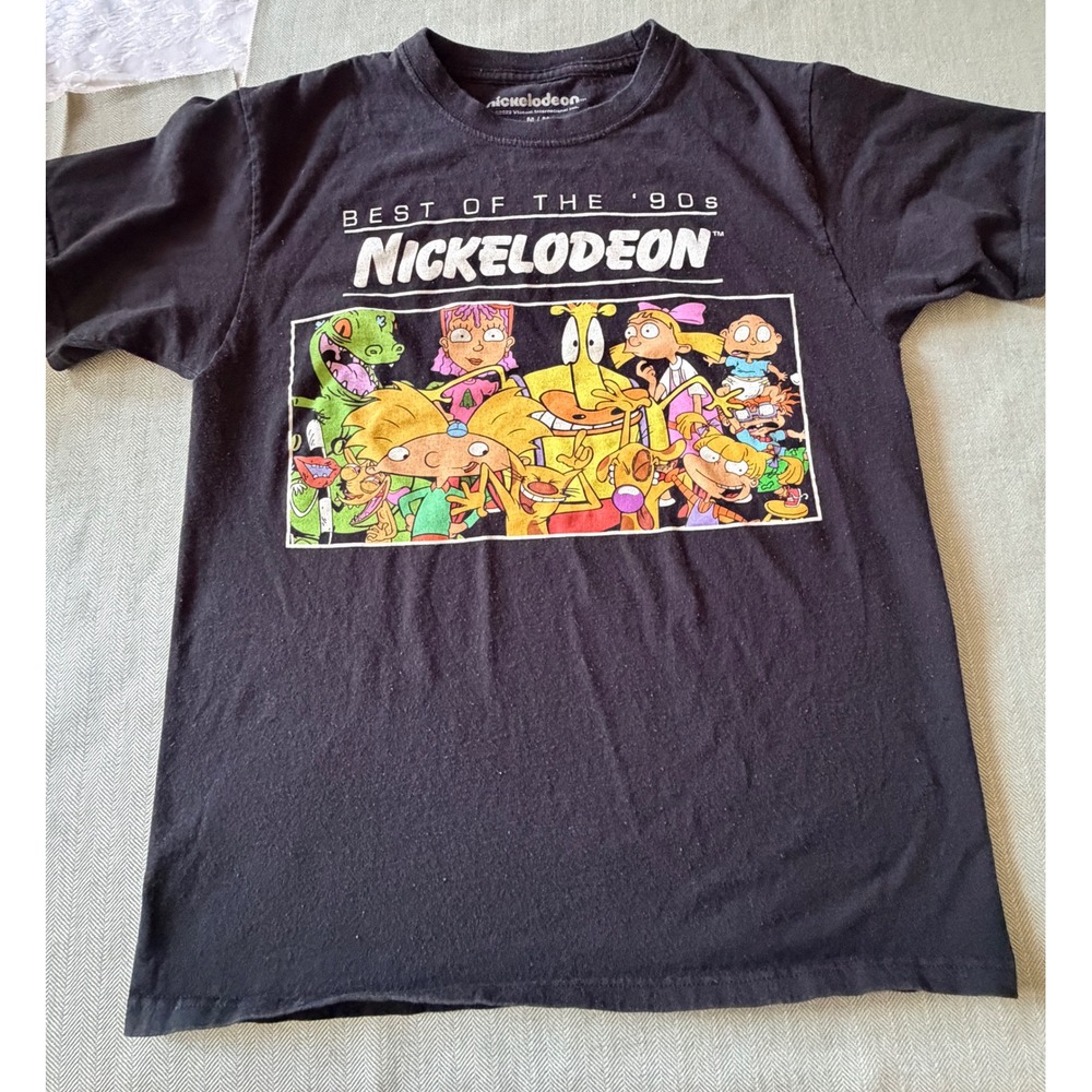 Nickelodeon Best of the 90s Graphic T-Shirt Black Rugrats Hey Arnold Size M
